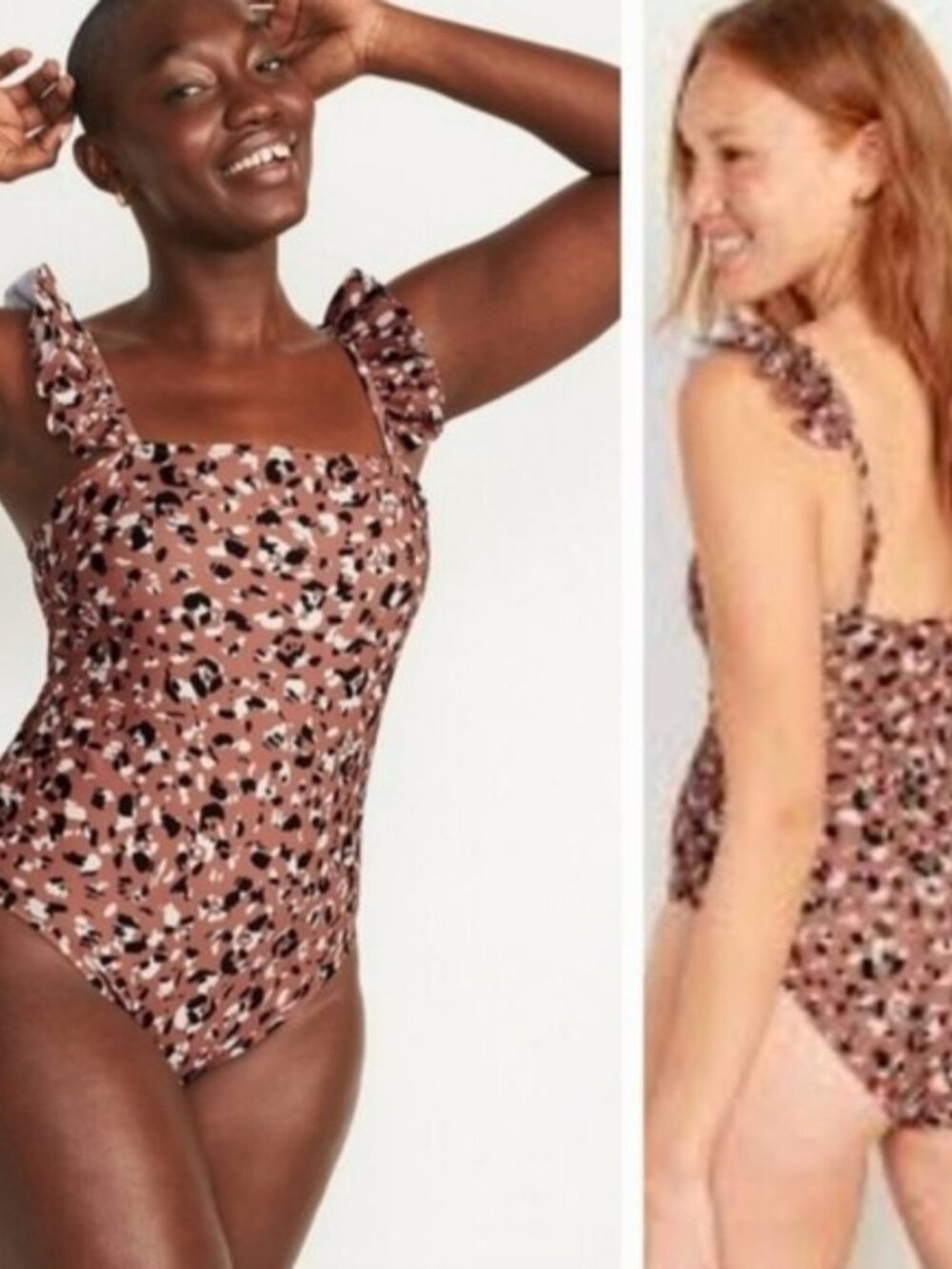 Old Navy SZ S Animal Print One Piece Square Neck Ruffled Straps Swim Suit NWT